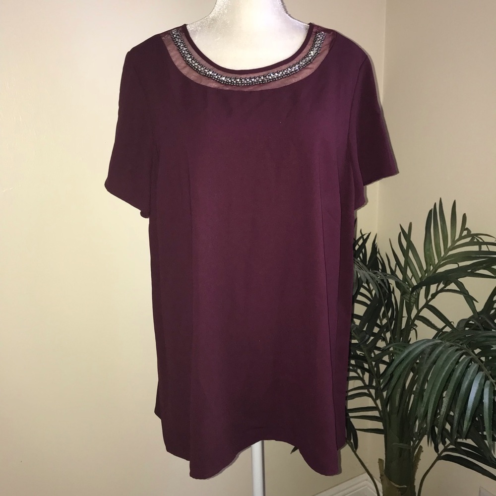 2/$20 Apt.9 Beaded Mesh Neckline Top 1X